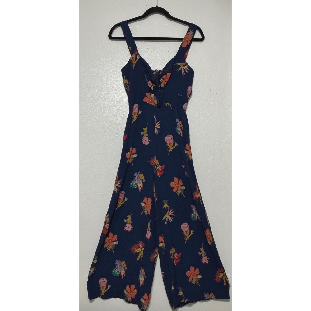 MADEWELL Navy Plumeria Cutout Floral Wide Leg Jumpsuit Bird of Paradise 4 Resort